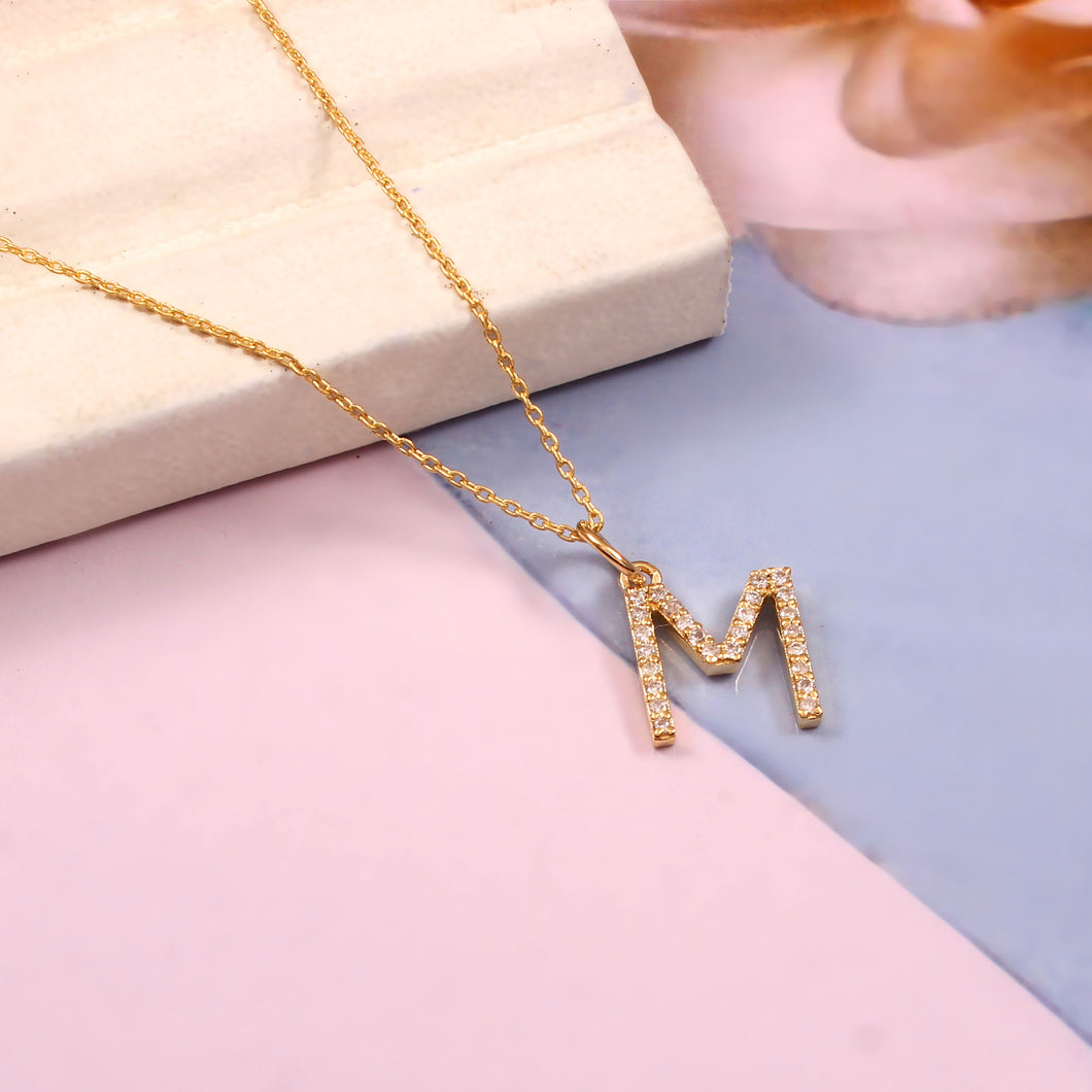 0.10 Ct Diamond 14k yellow Gold Letter Charm Chain Pendant