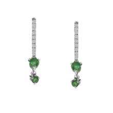 Load image into Gallery viewer, 0.20 CT DIAMOND &amp; 14K WHITE GOLD WITH EMERALD HUGGIE HOOP EARRING
