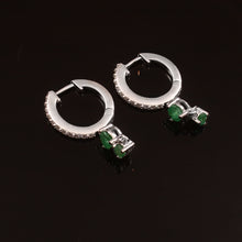 Load image into Gallery viewer, 0.20 CT DIAMOND &amp; 14K WHITE GOLD WITH EMERALD HUGGIE HOOP EARRING
