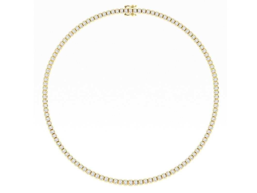 13.60Ct Bezelset Em. Cut Diamond Full tennis necklace 18K Yellow Gold