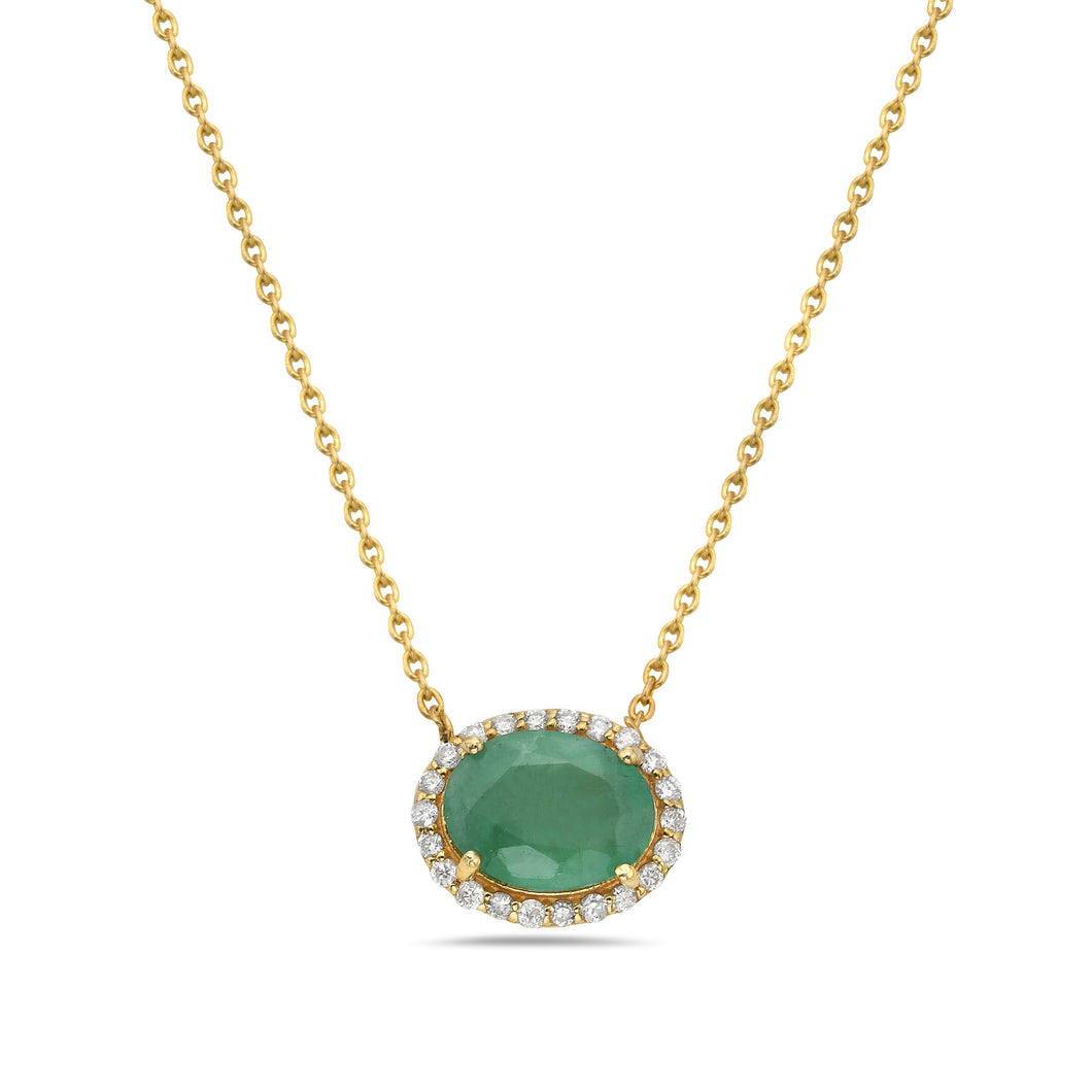 2.5Cts Emerald And 0.14Cts Dia. 14k Yellow and White Gold Necklace