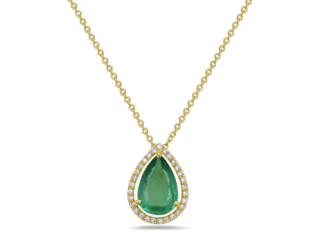 0.15Ct Diamonds 1.00Ct Emerald 14K Gold Necklace