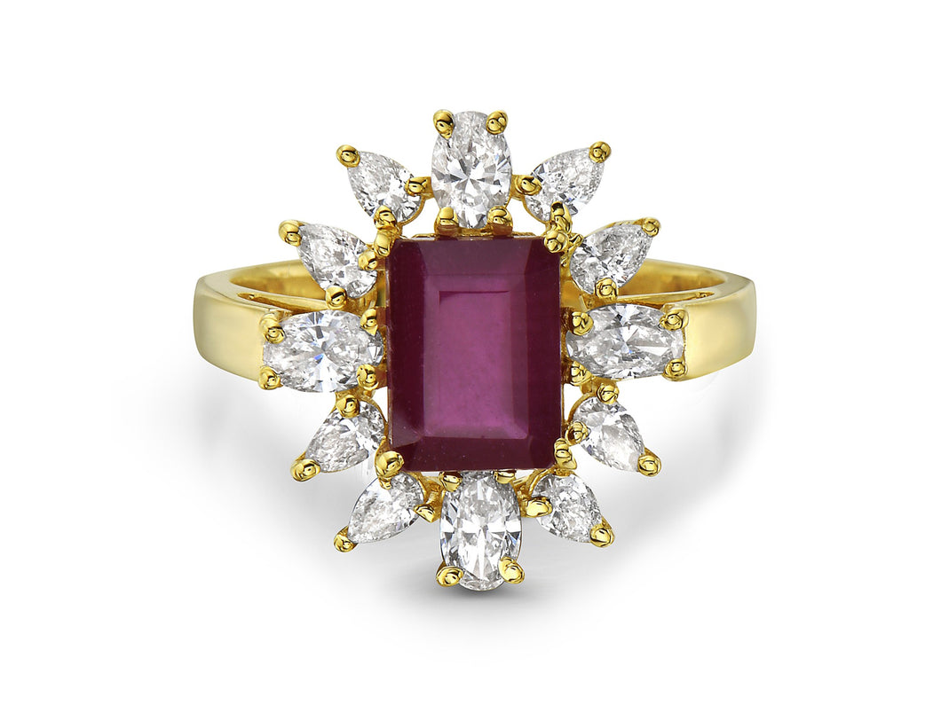 1.03Ct Diamond 2.20Ct Ruby Cocktail Ring 14K Yellow gold