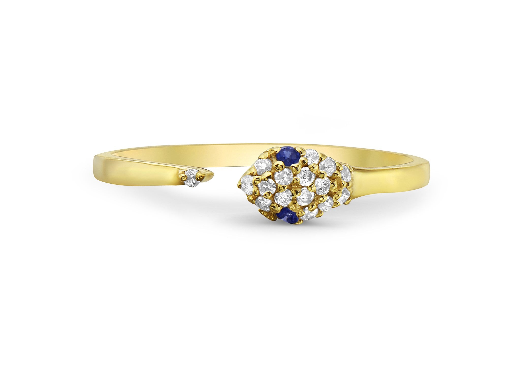 0.10Ct Diamond & 0.02Ct Sapphire Snake Ring 14K Yellow Gold