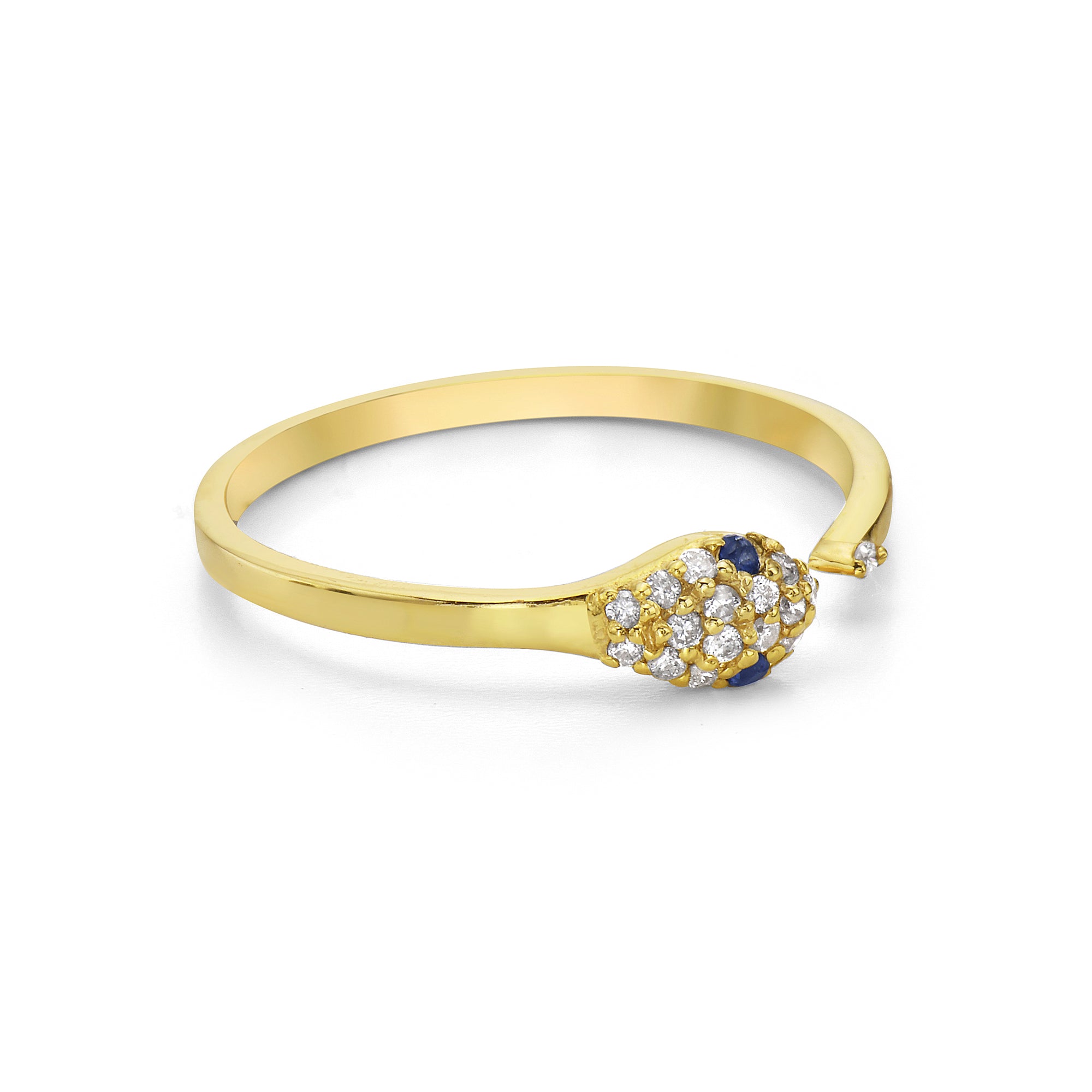 0.10Ct Diamond & 0.02Ct Sapphire Snake Ring 14K Yellow Gold