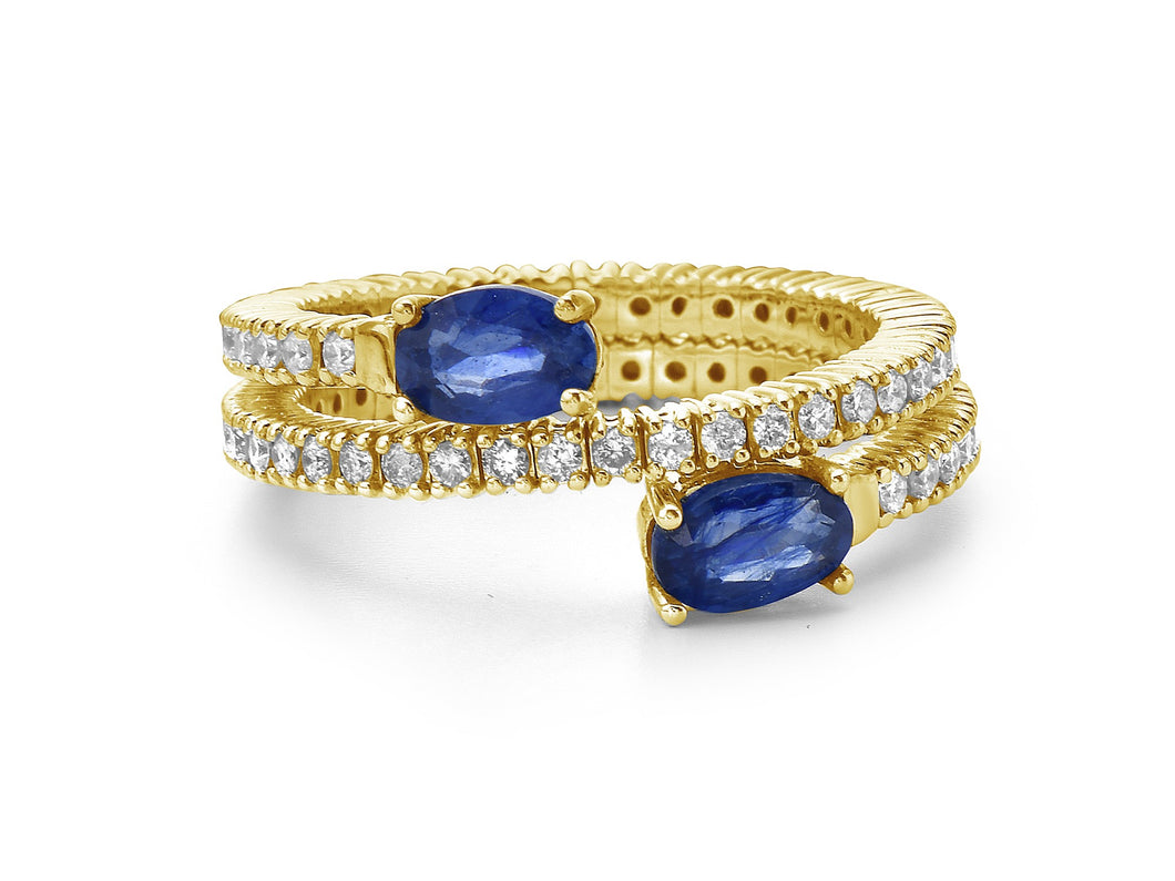 1.0Ct Diamond 1.50Ct Sapphire Flexible Wrap 14K Gold Ring