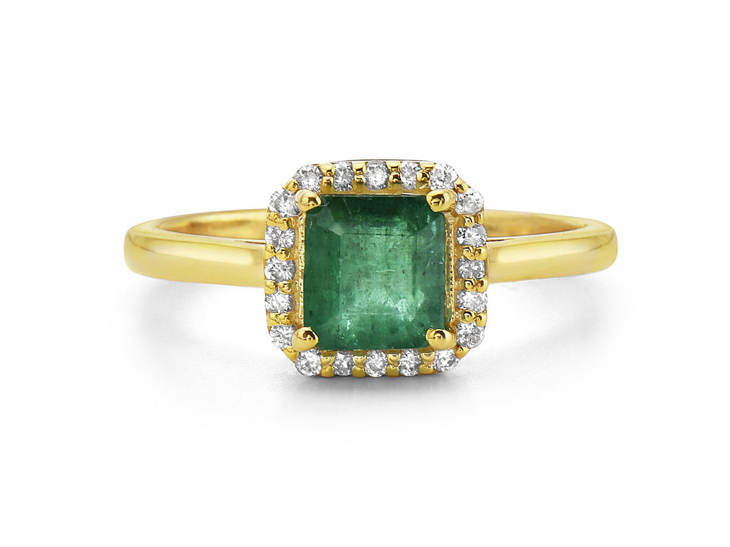 0.20Ct Diamond 1.10Ct Emerald halo Ring 14K Gold