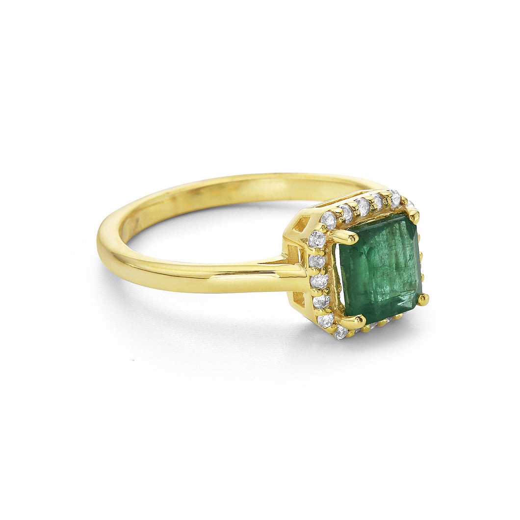 0.20Ct Diamond 1.10Ct Emerald halo Ring 14K Gold