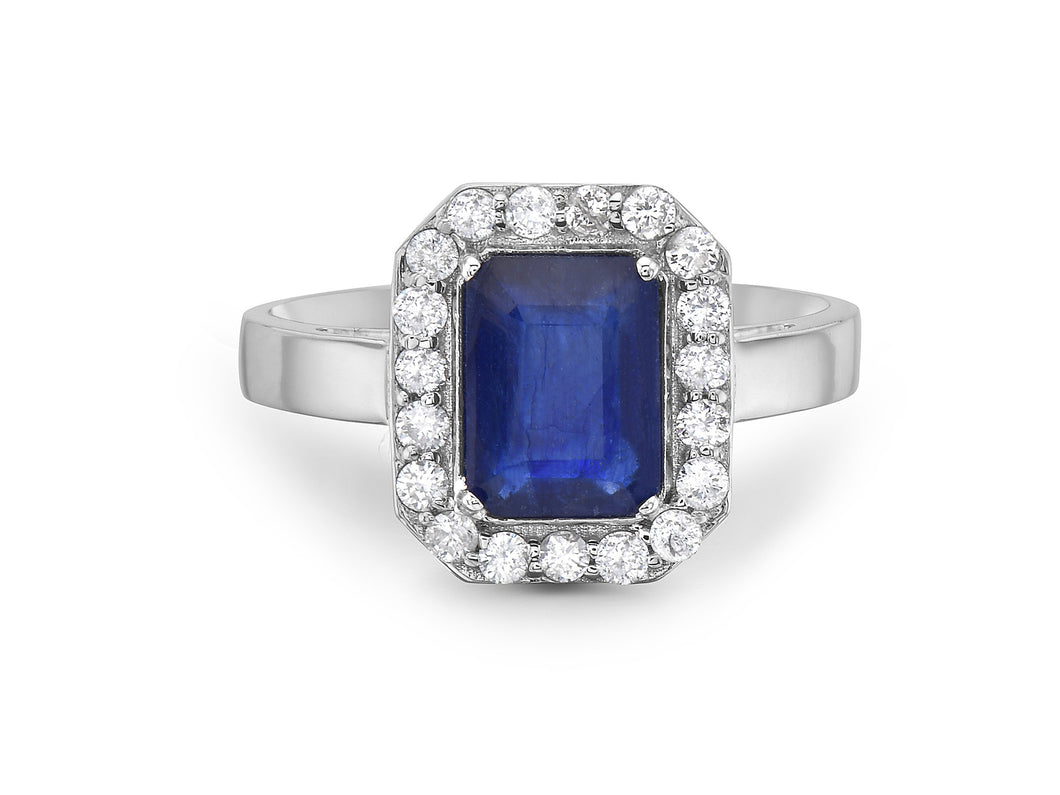 0.40Ct Diamond 2.4Ct Blue Sapphire Halo Ring 14K White Gold