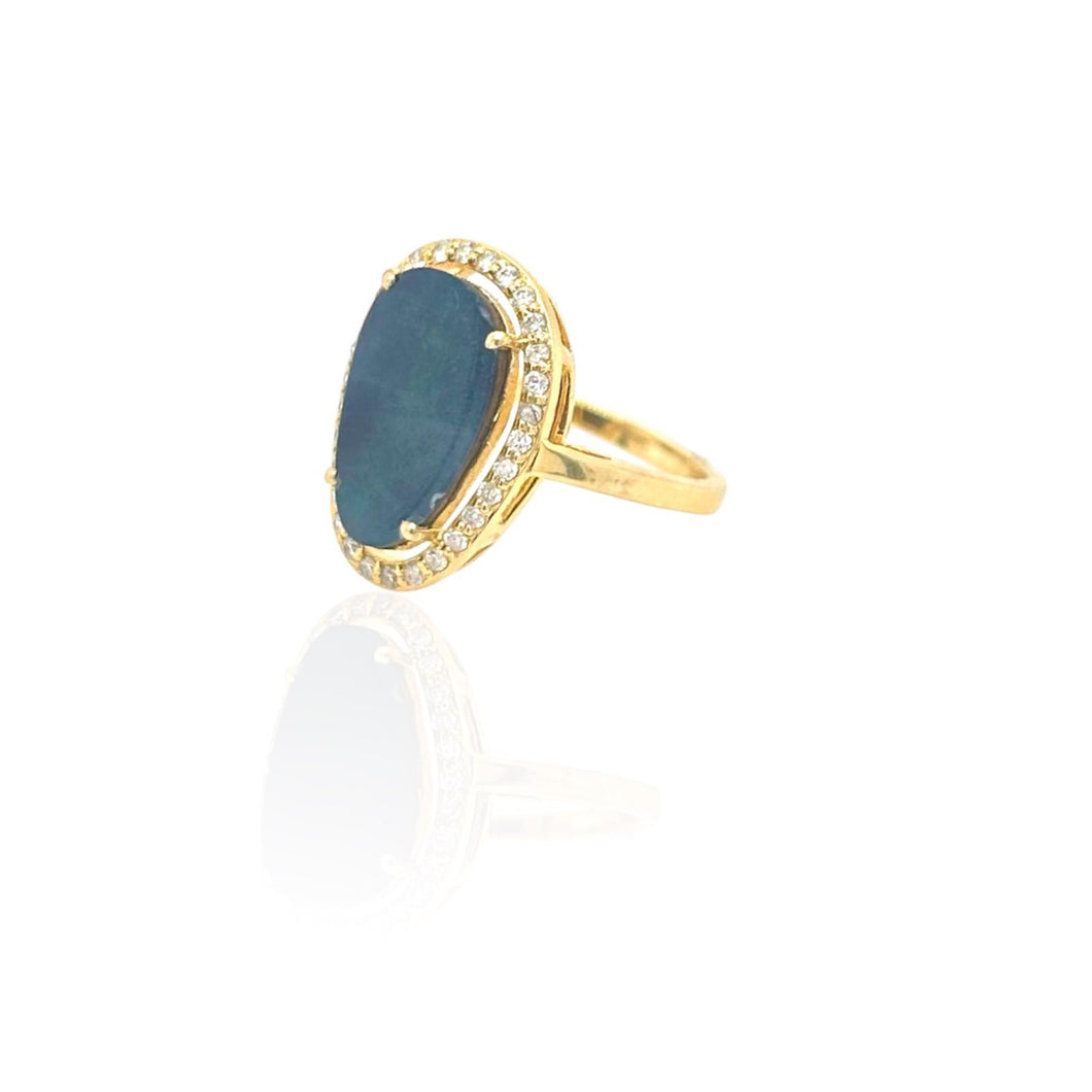 Boulder Opal & Diamond Ring 14k Yellow Gold