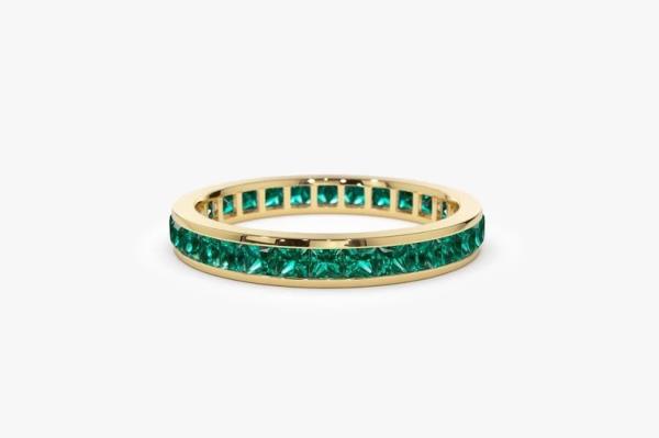 2.80Ct  Princess cut Emerald Ring 14K Yellow gold