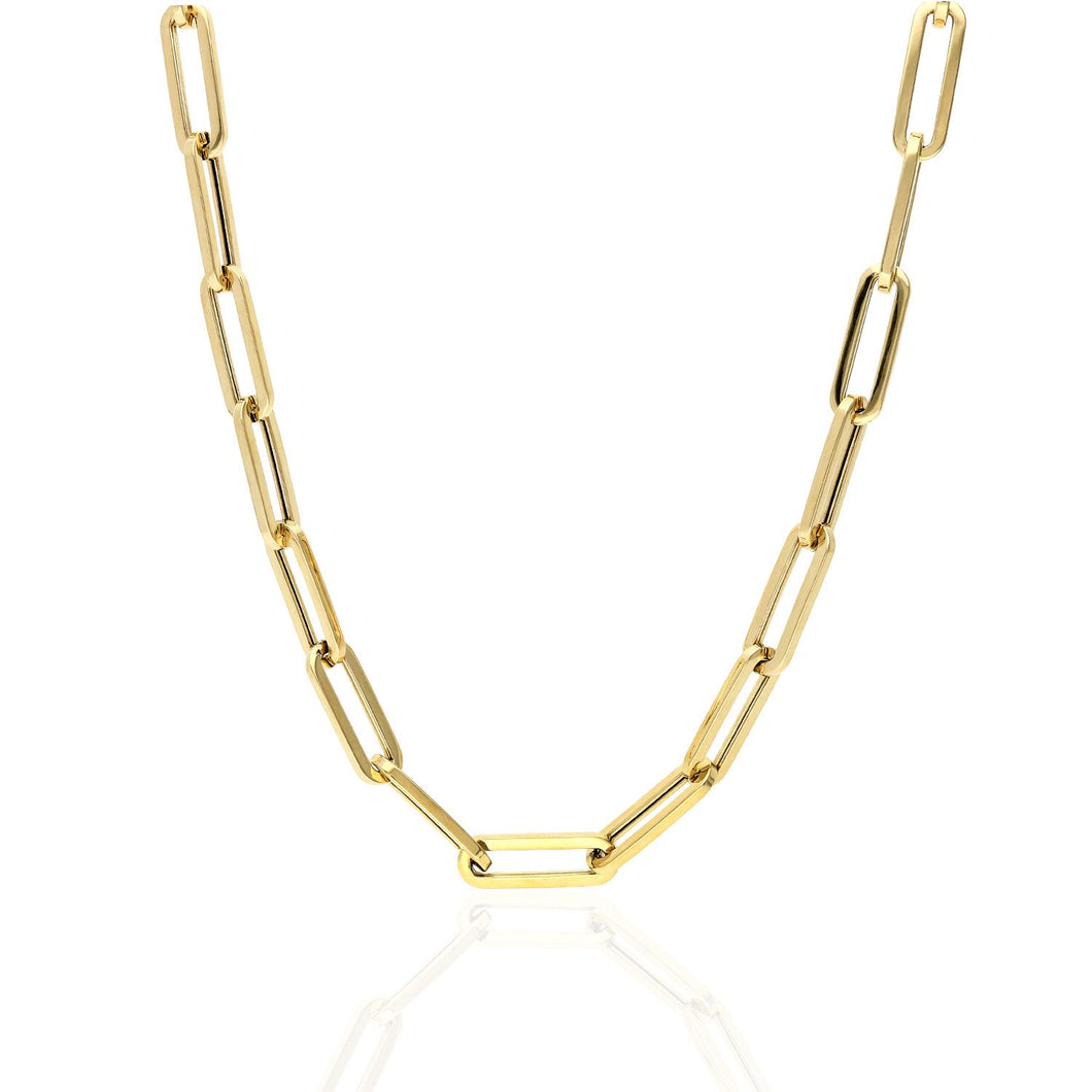 14k Yellow Gold 7mm Paperclip Link Chain Necklace 16″-18