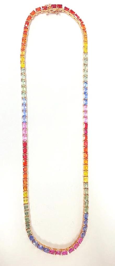 14Ct Multi Sapphire 14Kt Yellow Gold Necklace