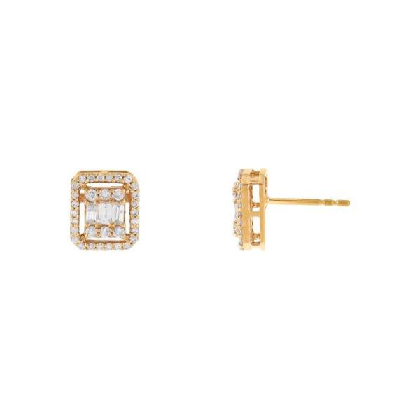 0.57Ct Diamond Cluster 14K Yellow Gold Stud Earring