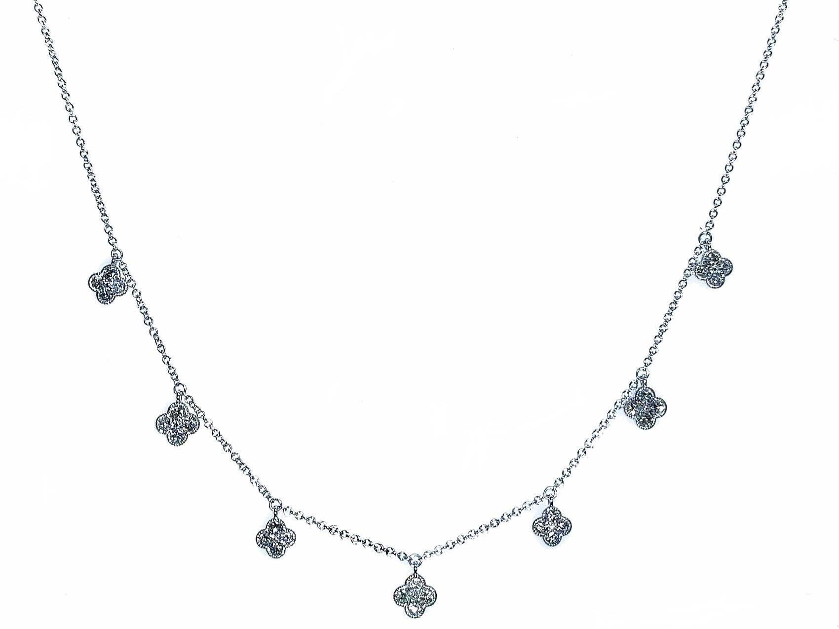 0.55Ct Diamond drop cluster Necklace 14K White Gold – FC Creations INC