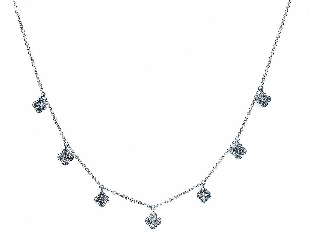 0.55Ct Diamond drop cluster Necklace 14K White Gold