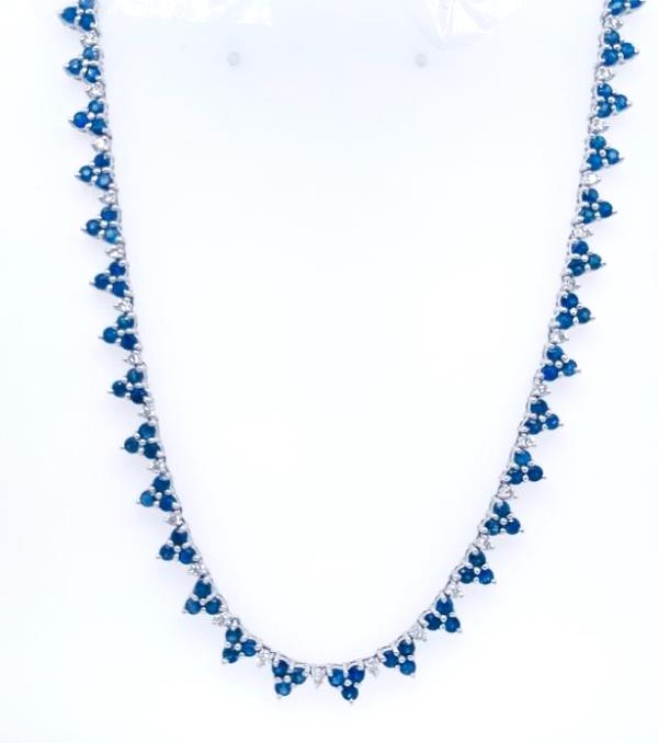 7.20Ct  Sapphire & 0.84Ct Diamond 14Kt white Gold Necklace