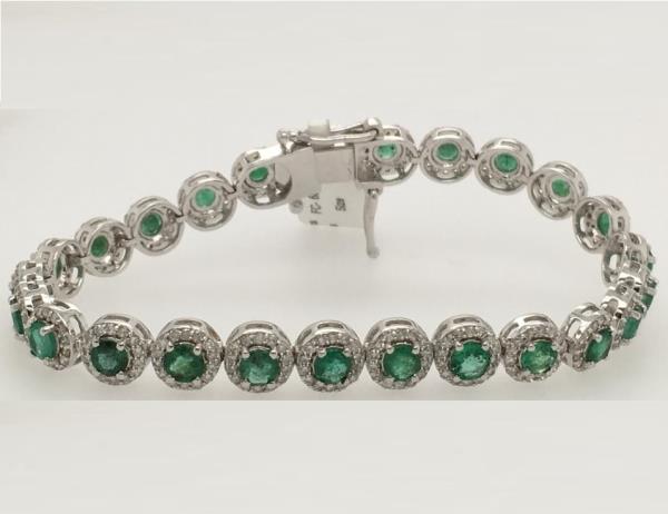5.2 Cts Round shape Emerald & 2.80 Cts Diamond  14Kt White Gold Tennis Bracelet