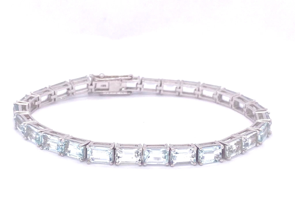 14Ct Aquamarine Stone 14K White Gold Emerald Cut Bracelet