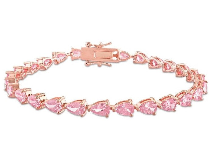 7.2 Cts Pear Shape Pink Sapphire 18K Rose Gold Tennis Bracelet