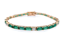 Load image into Gallery viewer, 0.9 Ct Diamond 7.8 Ct Emerald Alternat Tennis Bracelet 14K Yellow gold
