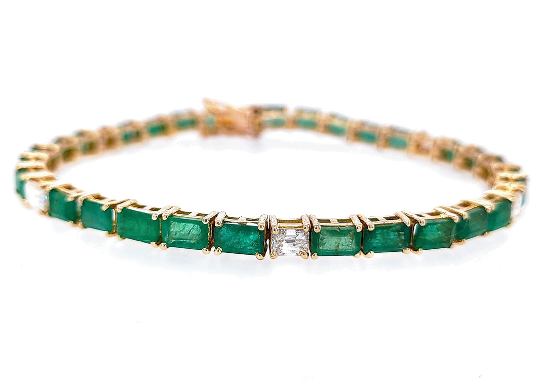 1.25 Ct Diamond 10.11 Ct Emerald Alternat Tennis Bracelet 14K Yellow gold