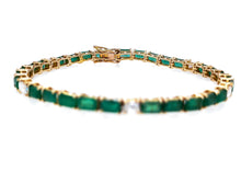 Load image into Gallery viewer, 1.35 Ct Diamond 11.50 Ct Emerald Alternat Tennis Bracelet 14K Yellow gold
