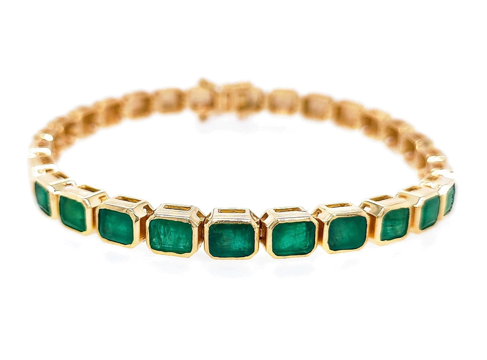 5.60 Ct bezel set Emerald Bracelet 14K Yellow Gold – FC Creations INC