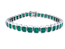 Load image into Gallery viewer, 15.35 Ct bezel set Emerald Tennis Bracelet 14K White Gold
