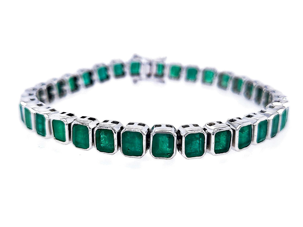 15.35 Ct bezel set Emerald Tennis Bracelet 14K White Gold