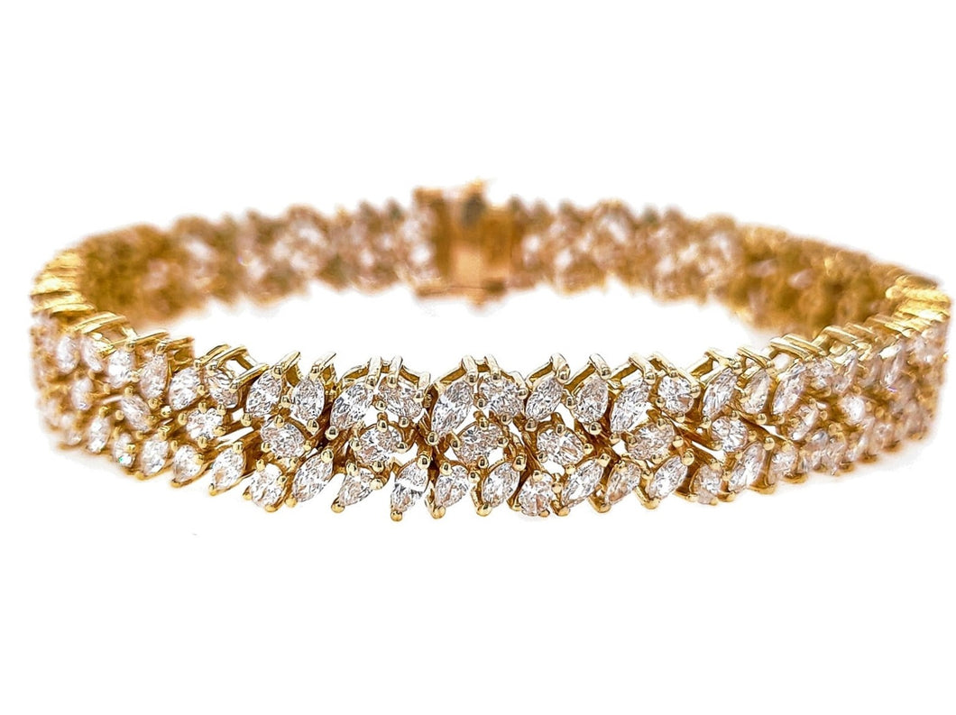 Multi shaped Cluster diamond bracelet 18K Yellow Gold