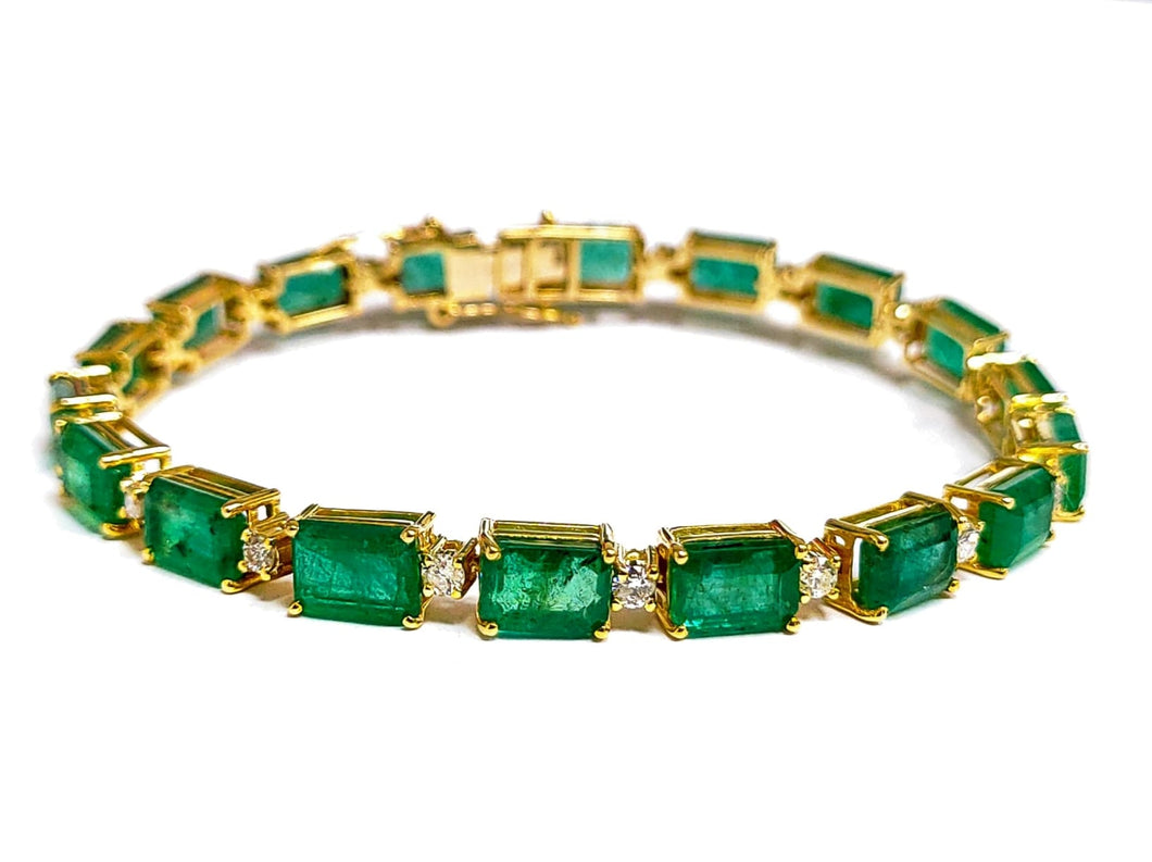 0.95Ct Diamond 17.00Ct Emerald Bracelet 14K Gold