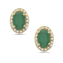 Load image into Gallery viewer, 0.14 Ct. Tw. Diamond Around 0.80 Ct. Tw. Oval Emerald  Stud 14K Yellow Gold Earring
