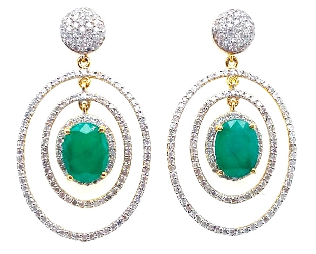 1.9Ct Diamond 3.65Ct Emerald 18K Yellow Gold Earring