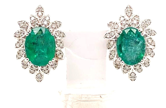 1.75Ct Diamond 3.9Ct Emerald 18K White Gold Earring