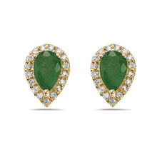 Load image into Gallery viewer, 0.22 Ct. Tw. Diamond Around 0.77 Ct. Tw. Emerald Drop Stud 14K Gold Earring
