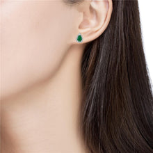 Load image into Gallery viewer, 0.22 Ct. Tw. Diamond Around 0.77 Ct. Tw. Emerald Drop Stud 14K Gold Earring
