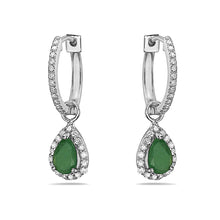 Load image into Gallery viewer, 0.30 Ct. Diamond Mini Huggie Hoop With 0.76 Ct. Tw. Emerald Drop 14k Yellow Gold Earring
