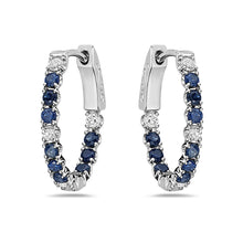 Load image into Gallery viewer, 0.30 Ct. Tw. Diamond 0.80 Ct. Tw. Sapphire 14K Gold Mini Hoop Earring
