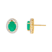 Load image into Gallery viewer, 0.56 Ct. Tw. Diamond Around 2.56 Ct.tw. Emerald Oval 14k Yellow Gold Stud Earring

