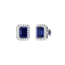 Load image into Gallery viewer, 1.90Ct Emerald Cut Sapphire With 0.17Ct Diamond Halo Earrings in 14k Gold
