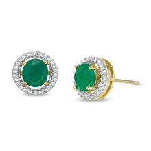 Load image into Gallery viewer, 0.88Ct Emerald With 0.23Ct Diamond Halo Earrings in 14k Gold
