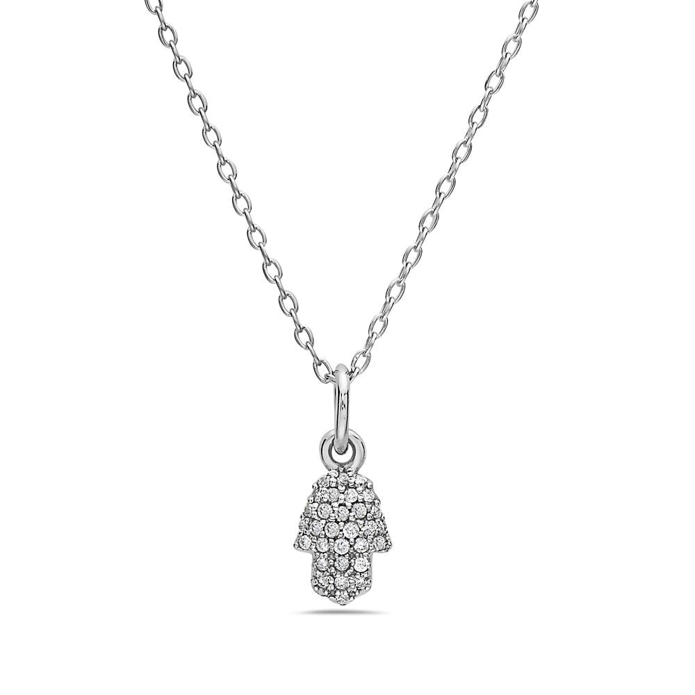 0.09 Ct. Tw. Diamond Hamsa Necklace 14K White Gold