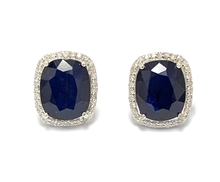 Load image into Gallery viewer, 0.36 Ct. Tw. Diamond Around 8.25 Ct. Tw. Sapphire Stud 14K Gold Earring
