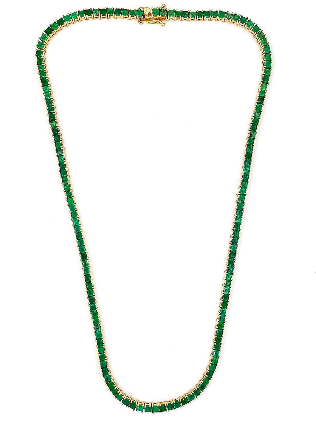 16 Ct Princess cut Emerald Tennis Necklace in 14K gold