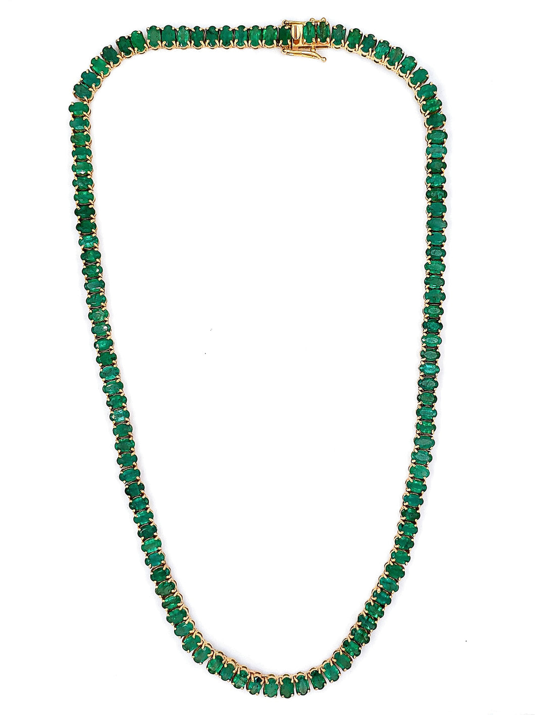 24 Ct Oval Shaped Emerald Tennis Necklace in 14K gold