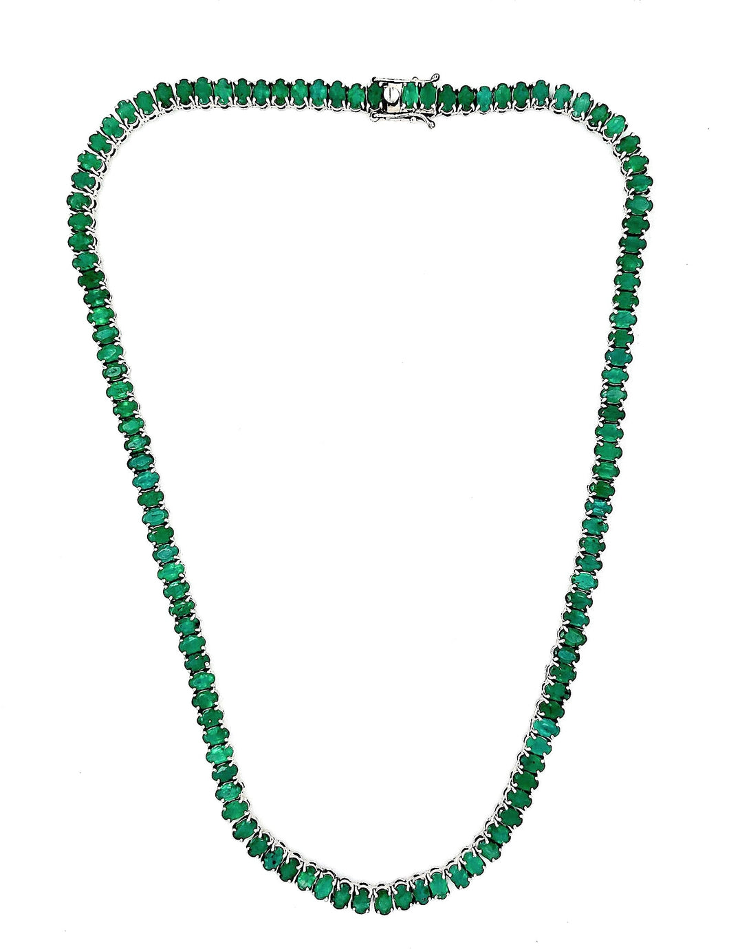 25 Ct Oval cut Emerald Tennis Necklace in 14K gold
