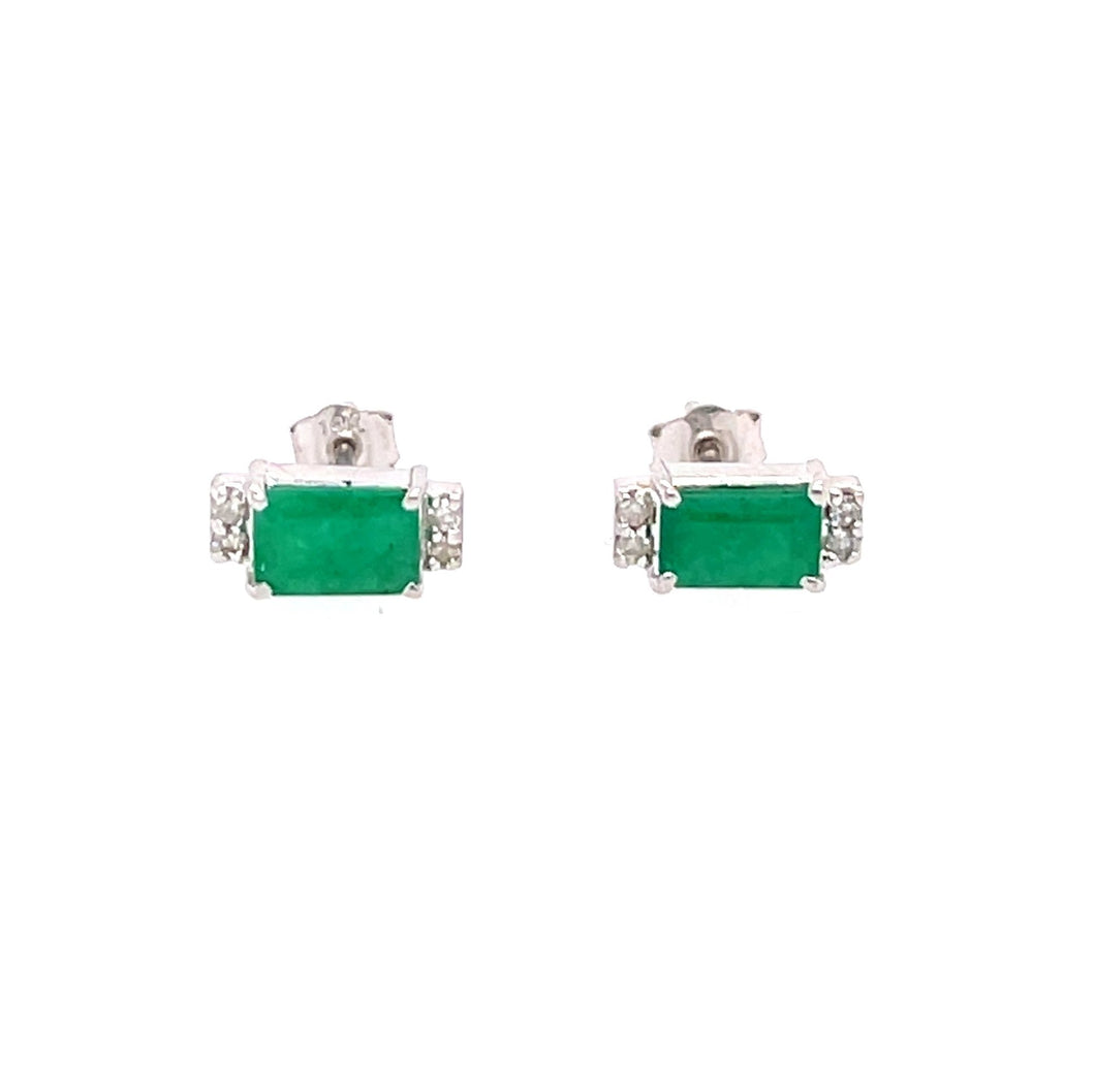 0.07 Ct. Tw. Emerald 0.07 Ct. Tw. Diamond 14k White Gold Stud Earring