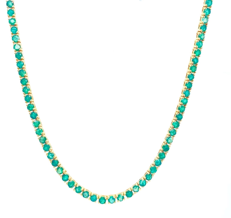 12.6Ct Emerald 14K Yellow Gold Tennis Necklace