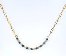 Load image into Gallery viewer, Necklace 14kt Gold Paper Clip Chain &amp; Blue Sapphires-Diamond
